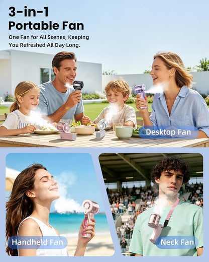 Portable Misting Fan with Mist, 3-in-1 Rechargeable Handheld 4000mAh