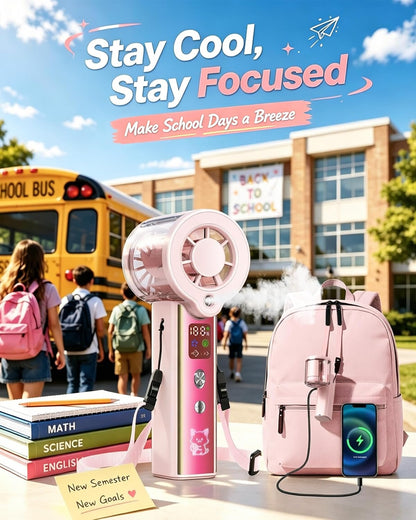 Portable Misting Fan with Mist, 3-in-1 Rechargeable Handheld 4000mAh