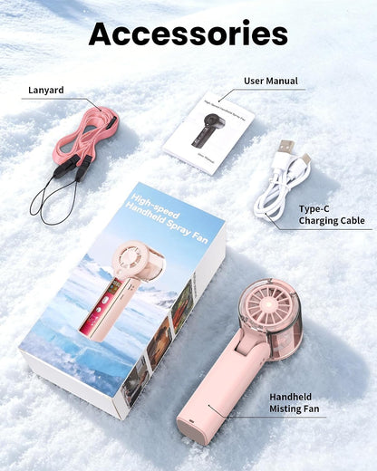 Portable Misting Fan with Mist, 3-in-1 Rechargeable Handheld 4000mAh