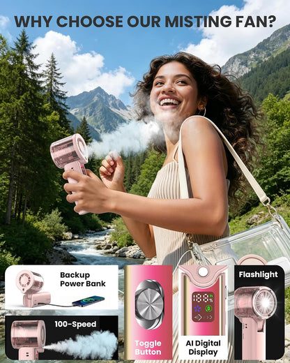 Portable Misting Fan with Mist, 3-in-1 Rechargeable Handheld 4000mAh