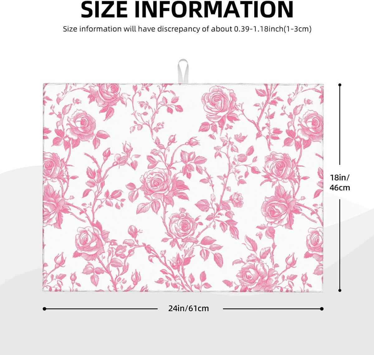 Pink Floral Rose Toile Pattern Dish Drying Mat For Kitchen Counter, Drain Rack Mat Microfiber Quick Dry Dish Pad