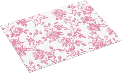 Pink Floral Rose Toile Pattern Dish Drying Mat For Kitchen Counter, Drain Rack Mat Microfiber Quick Dry Dish Pad