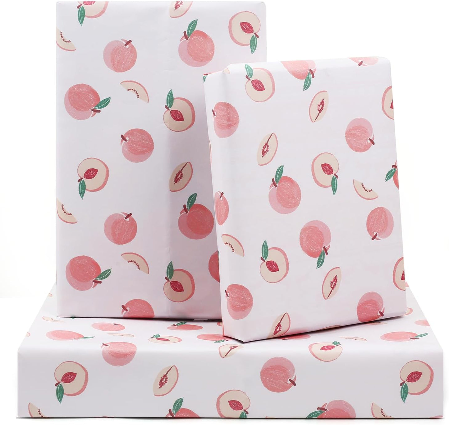 Peach Wrapping Paper, Pink Fruit Wrapping Paper, Cute Sweet Fresh Peaches Gift Wrap Paper 6 Sheets Folded Flat 20x28 inches per Sheet for Birthday, Baby Shower, Wedding, Summer Winter Party