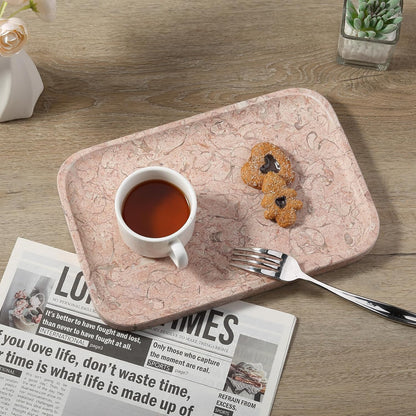 Marble Tray, 12"x8" Natural Marble Vanity Tray for Countertop Bathroom Kitchen Dresser, Decorative Catchall Trays for Perfume Jewelry, Rectangular Stone Serving Tray(Pink)