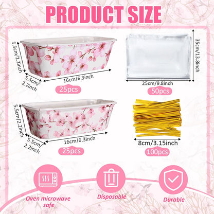 50 Set Fall Paper Mini Loaf Pan Disposable, Pink Floral