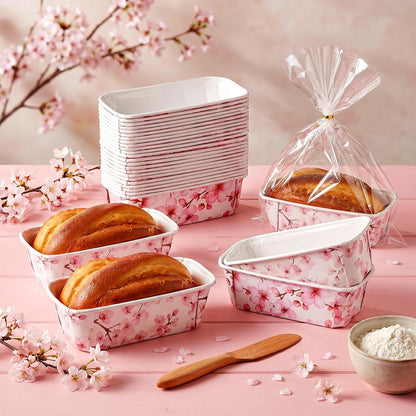 50 Set Fall Paper Mini Loaf Pan Disposable, Pink Floral