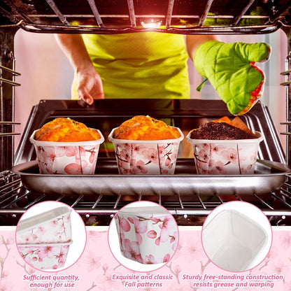 50 Set Fall Paper Mini Loaf Pan Disposable, Pink Floral