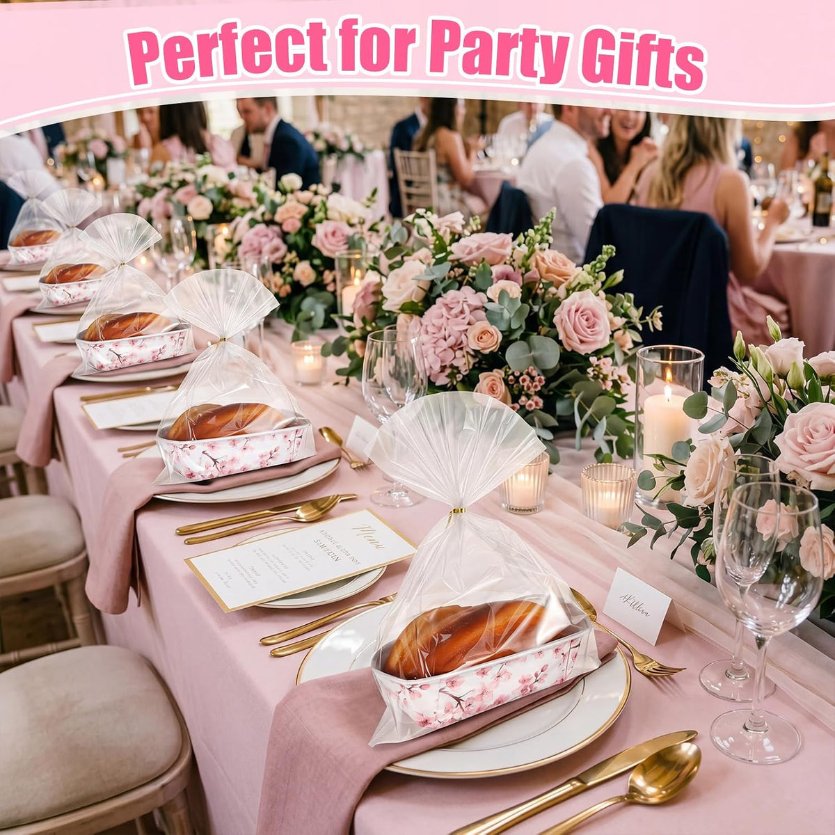 50 Set Fall Paper Mini Loaf Pan Disposable, Pink Floral