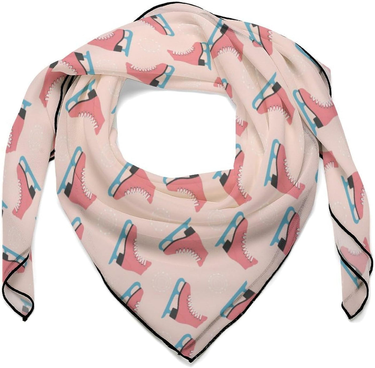 Pink Ice Skates Women's Square Silk Scarf 27x27 In, Fashion Scarves Wraps Headscarf for Neck Hair Bag, Lightweight Breathable Silky Feel Elegant Accessory Gift