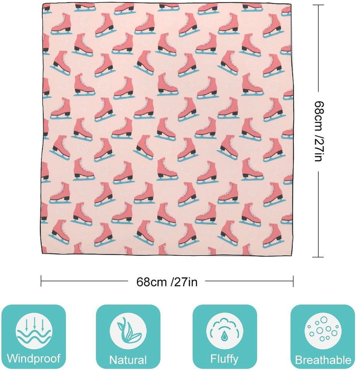 Pink Ice Skates Women's Square Silk Scarf 27x27 In, Fashion Scarves Wraps Headscarf for Neck Hair Bag, Lightweight Breathable Silky Feel Elegant Accessory Gift