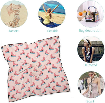 Pink Ice Skates Women's Square Silk Scarf 27x27 In, Fashion Scarves Wraps Headscarf for Neck Hair Bag, Lightweight Breathable Silky Feel Elegant Accessory Gift