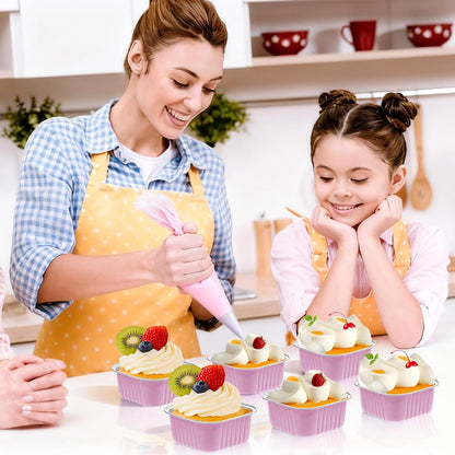 Mini Cake Pans with Lids, 5oz/150ml Mini Loaf pans with Lids Spoons Aluminum Foil, Disposable Square Small Baking Cups Tins Muffin Pan Cheesecake Containers for Party Pink 25Pack