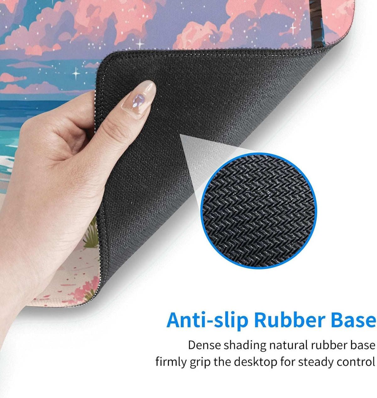 Pink Floral Beach Mouse Pad, Tropical Ocean Pastel Cloud Desk Mat,Large Mouse Pad for Laptop Computer, Mousepad with Non-Slip Rubber Base and Stitched Edge for Game, Office, Home 31.5'' x 15.7''