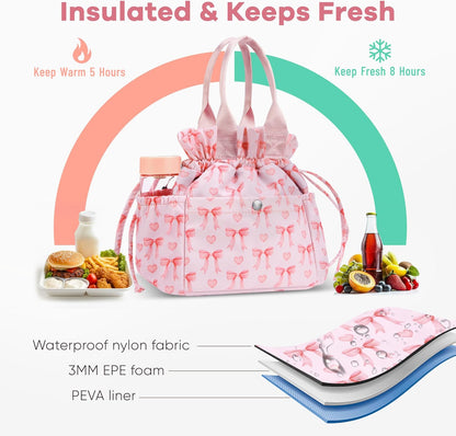 Lunch Bag Women Insulated Lunch Box with Water Bottle Holder
