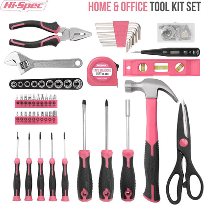 Hi-Spec 25pc Pink Household DIY Tool Kit and 54pc Pink Home DIY Repair Tool Kit Set