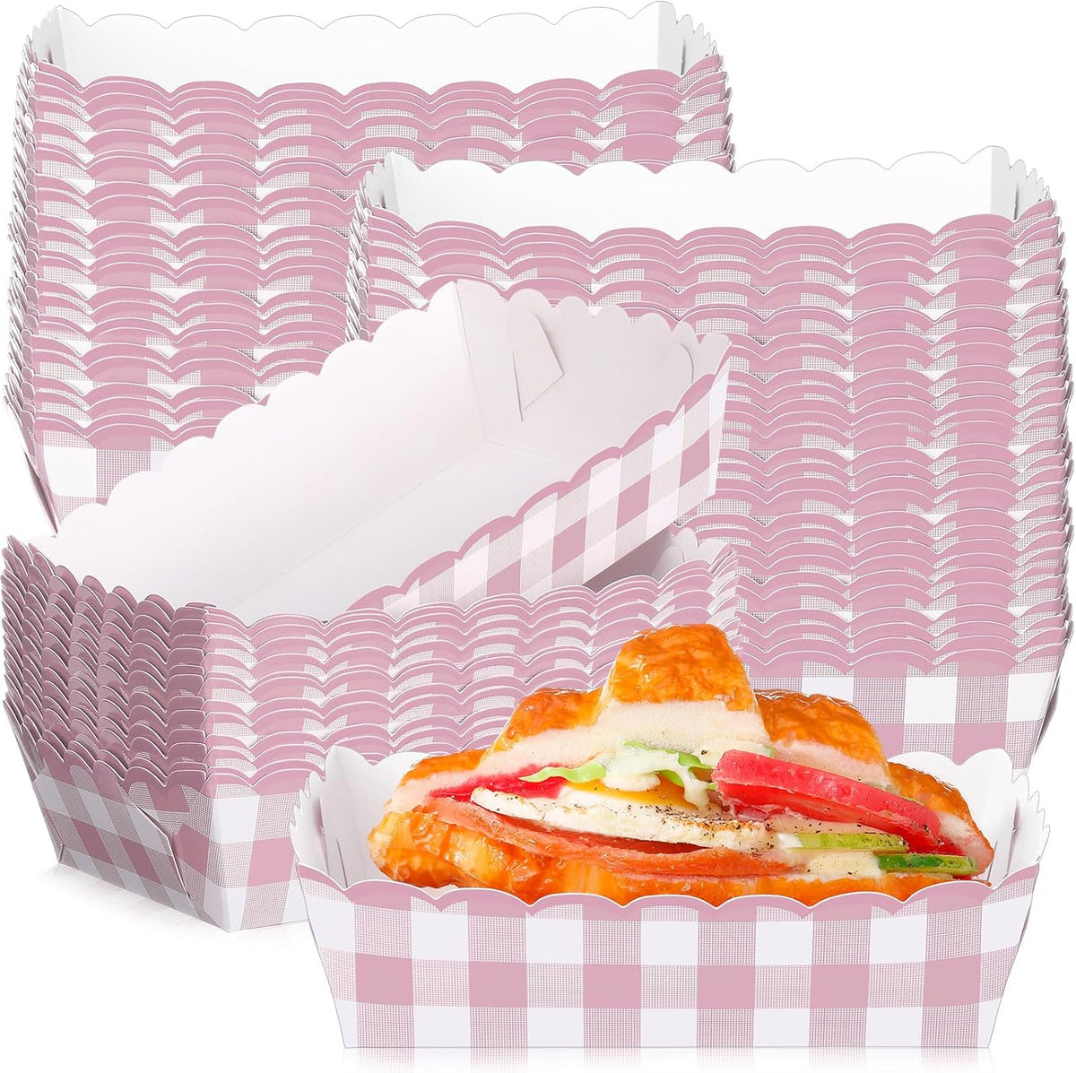 48 Pcs Gingham Party Supplies Pink Plaid Paper Food Trays