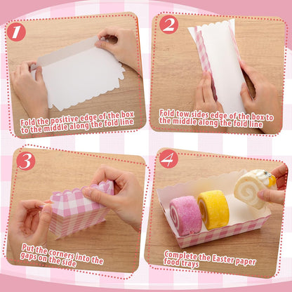 48 Pcs Gingham Party Supplies Pink Plaid Paper Food Trays