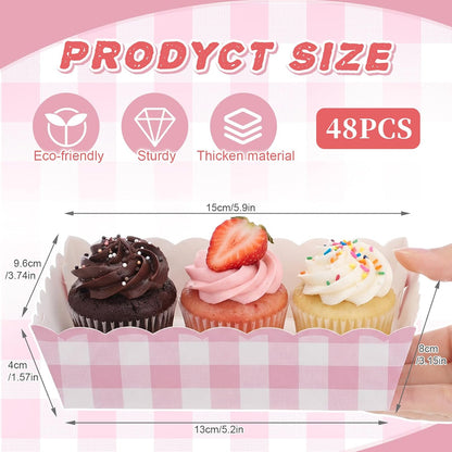 48 Pcs Gingham Party Supplies Pink Plaid Paper Food Trays
