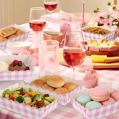 48 Pcs Gingham Party Supplies Pink Plaid Paper Food Trays