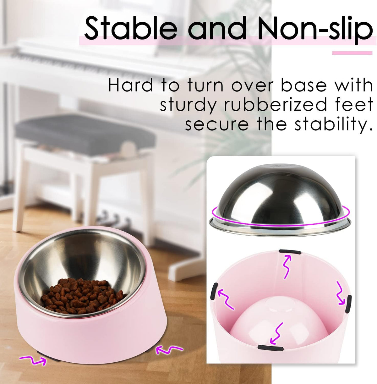 Anti-Vomiting 15° Slanted Pet Bowl, S/0.5 Cup, Pink