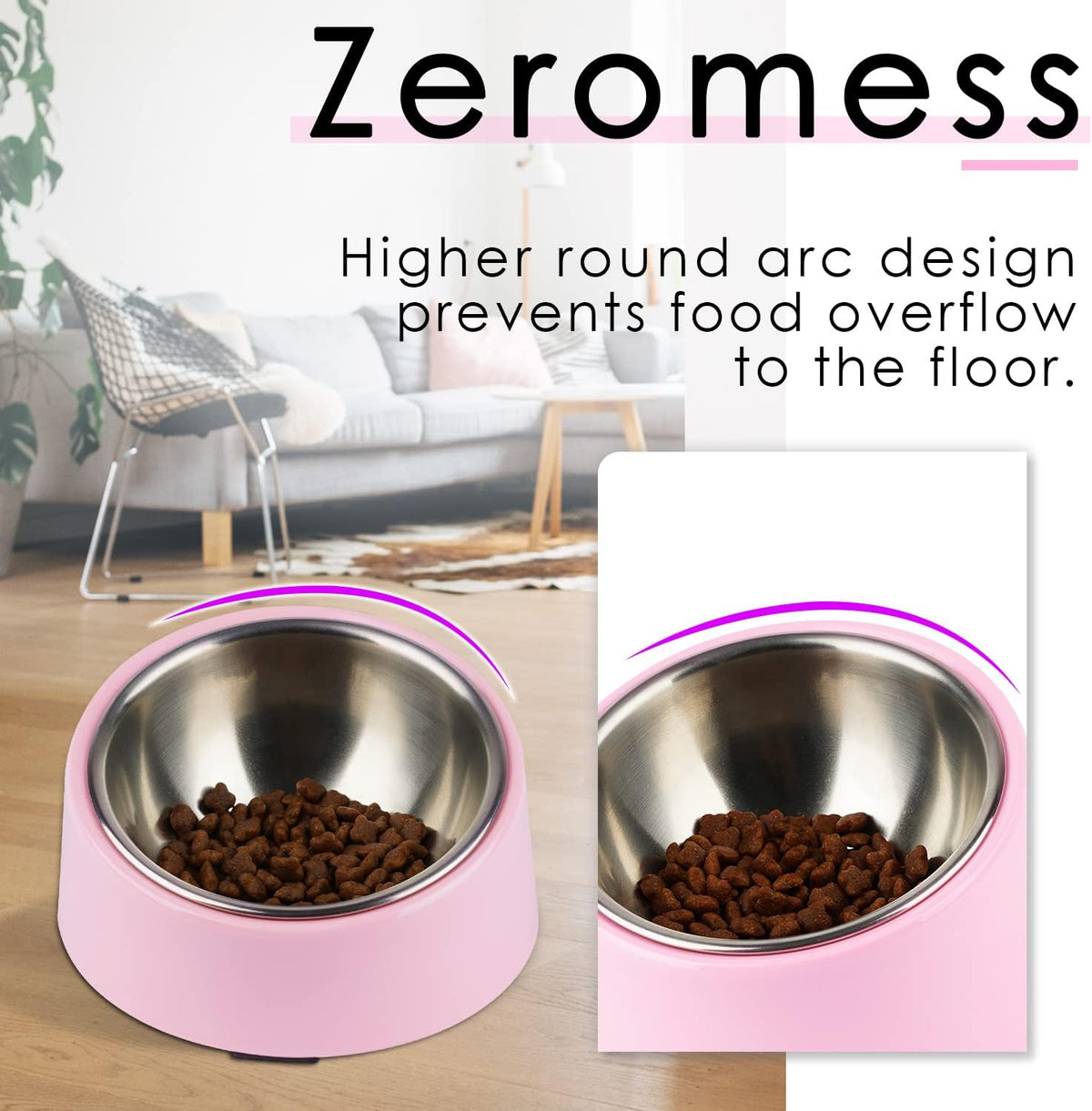 Anti-Vomiting 15° Slanted Pet Bowl, S/0.5 Cup, Pink