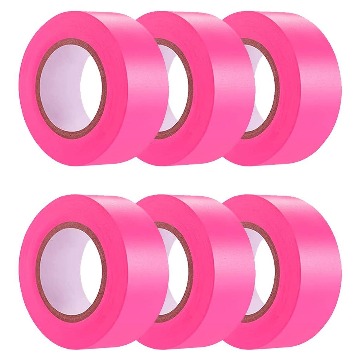 6 Pack Pink Flagging Tape, Non-Adhesive Plastic Ribbon Neon Marking Roll