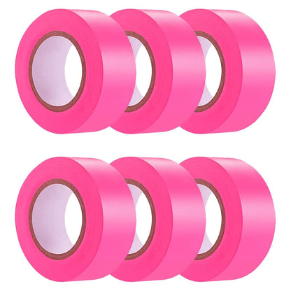 6 Pack Pink Flagging Tape, Non-Adhesive Plastic Ribbon Neon Marking Roll