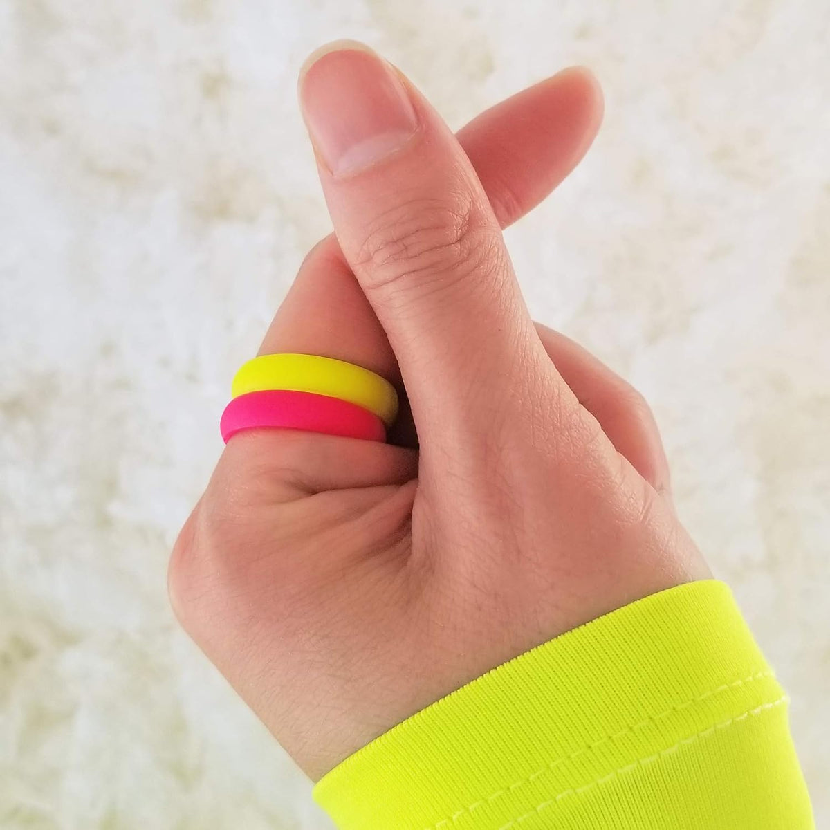 Silicone Rings for Women Rainbow Neon Pink Yellow Orange – Bright Camo Rubber Wedding Band – Gym Workout Pilates Yoga Ring for Her