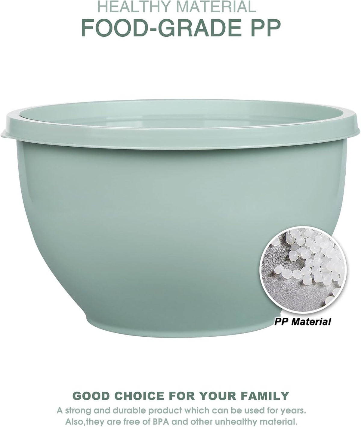 Plastic Mixing Bowls with Lids Set for Kitchen, 5 Set Nesting Bowls for Mixing, Baking, Prepping, Cooking and Serving Food, Mixing Bowls Dishwasher, Microwave Safe