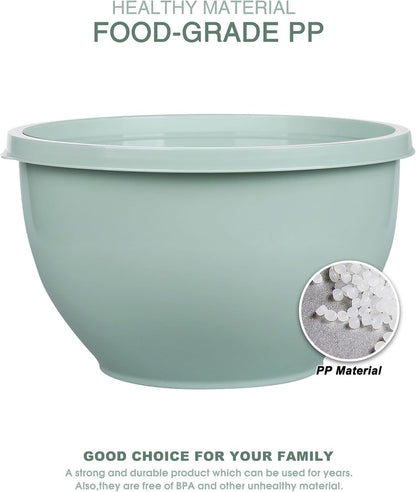Plastic Mixing Bowls with Lids Set for Kitchen, 5 Set Nesting Bowls for Mixing, Baking, Prepping, Cooking and Serving Food, Mixing Bowls Dishwasher, Microwave Safe