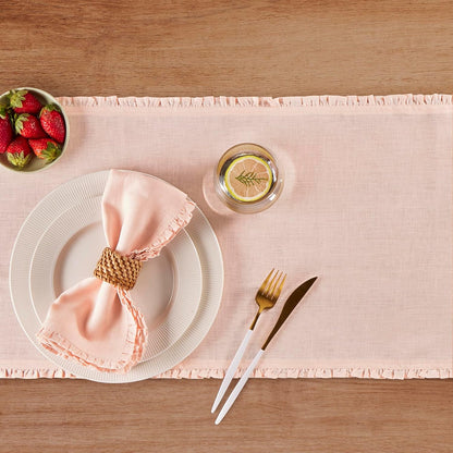 Solino Home Peach Cloud Linen Dinner Napkins 20 x 20 Inch - 100% Pure Linen Juliette Ruffle Cloth Napkins Set of 4 for Spring, Summer - Handcrafted and Machine Washable