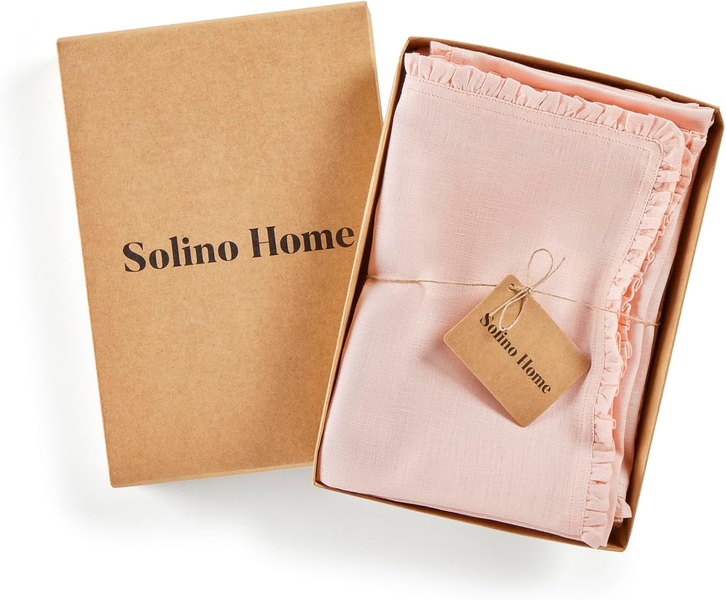 Solino Home Peach Cloud Linen Dinner Napkins 20 x 20 Inch - 100% Pure Linen Juliette Ruffle Cloth Napkins Set of 4 for Spring, Summer - Handcrafted and Machine Washable