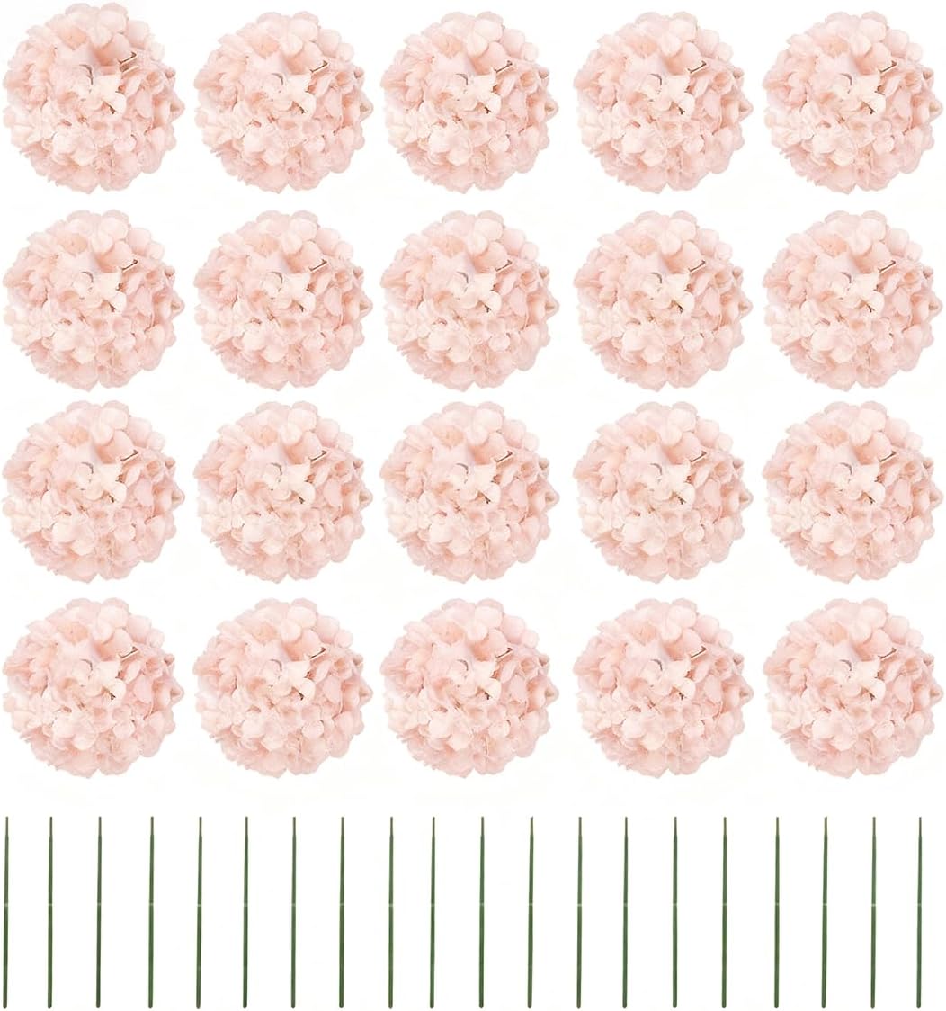 Artificial Flowers 20pcs Artificial Hydrangea Flowers Silk Hydrangea Heads with Stems Fake Flowers Arrangements for Wedding Centerpieces, Home, Garden, Baby Shower, Party Decoration (20, Peach)