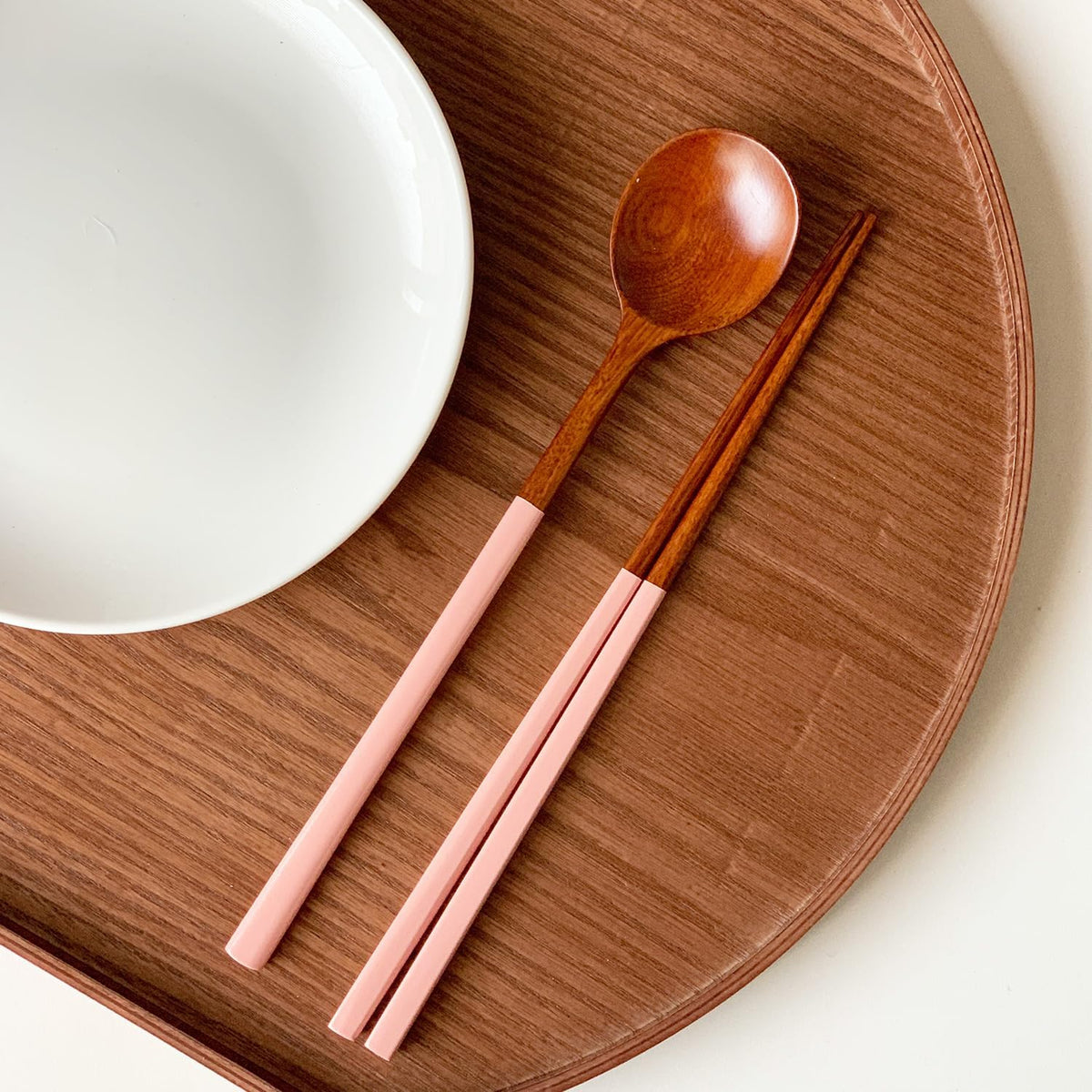 Korea traditional lacquer wooden Chopsticks and Spoon Set, 2 Pair, Pink