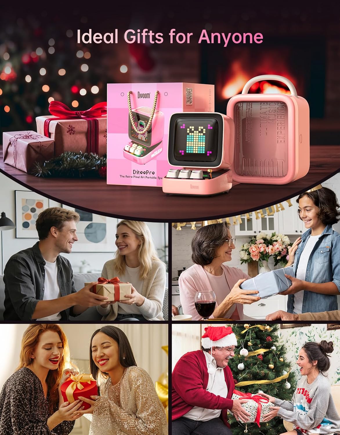 Ditoo Retro Pixel Art 15W Bluetooth Speaker,Cute Speaker with Alarm Clock,White Noise & Mini Games,Iconic Desk Setup Speaker with 16X16 LED App Controlled Front Screen,Gifts for Anyone (Pink)