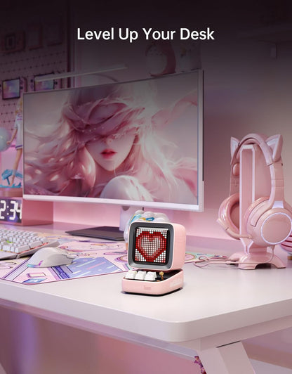 Ditoo Retro Pixel Art 15W Bluetooth Speaker,Cute Speaker with Alarm Clock,White Noise & Mini Games,Iconic Desk Setup Speaker with 16X16 LED App Controlled Front Screen,Gifts for Anyone (Pink)