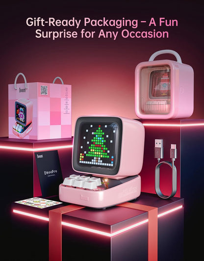 Ditoo Retro Pixel Art 15W Bluetooth Speaker,Cute Speaker with Alarm Clock,White Noise & Mini Games,Iconic Desk Setup Speaker with 16X16 LED App Controlled Front Screen,Gifts for Anyone (Pink)