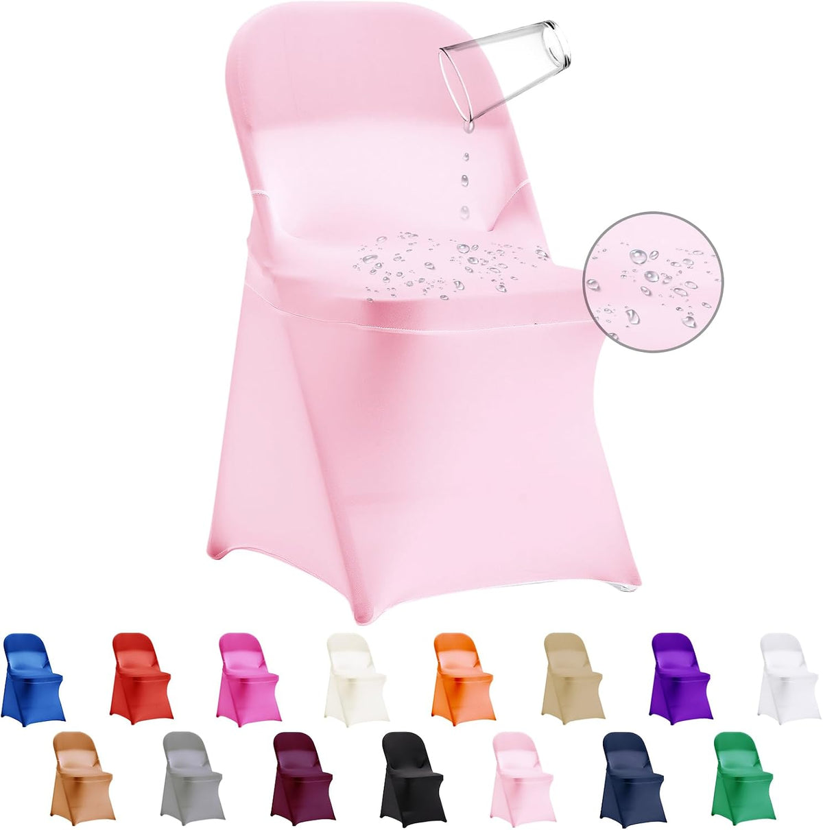 12 PCS Waterproof Stretch Spandex Folding Chair Covers, Dining Room Chair Slipcovers Protector for Wedding, Banquet, Party, Holidays, Celebration and Decoration（Pink）