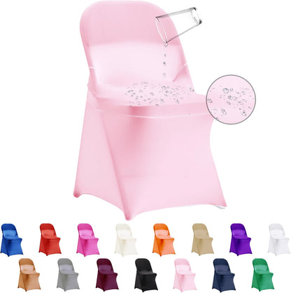 12 PCS Waterproof Stretch Spandex Folding Chair Covers, Dining Room Chair Slipcovers Protector for Wedding, Banquet, Party, Holidays, Celebration and Decoration（Pink）