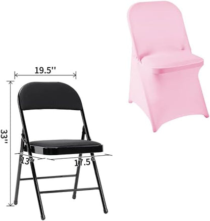 12 PCS Waterproof Stretch Spandex Folding Chair Covers, Dining Room Chair Slipcovers Protector for Wedding, Banquet, Party, Holidays, Celebration and Decoration（Pink）