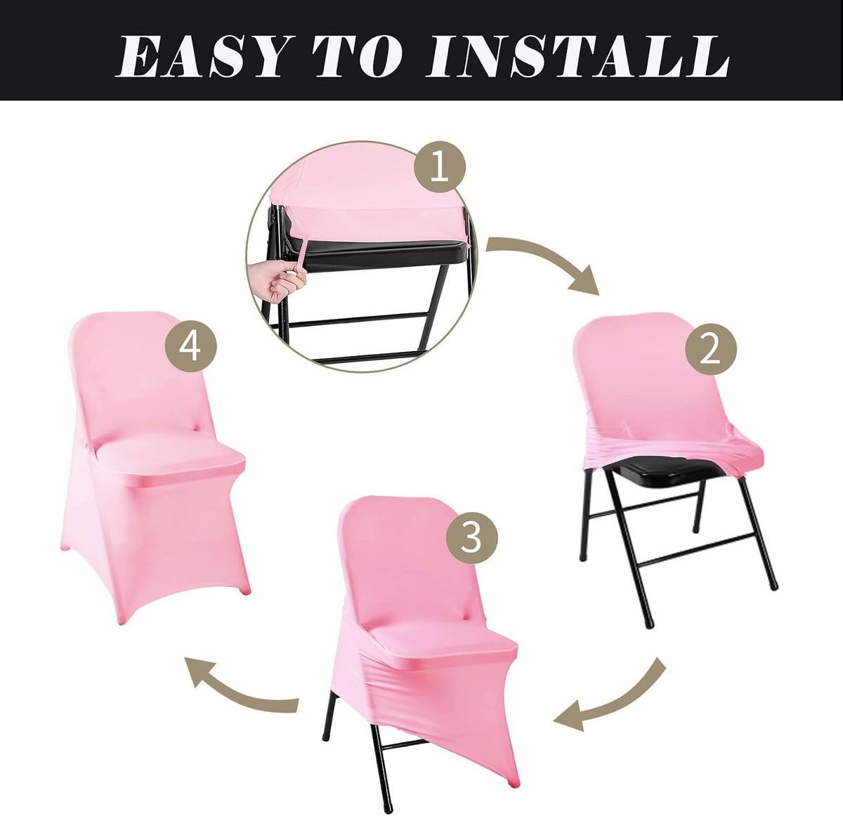 12 PCS Waterproof Stretch Spandex Folding Chair Covers, Dining Room Chair Slipcovers Protector for Wedding, Banquet, Party, Holidays, Celebration and Decoration（Pink）