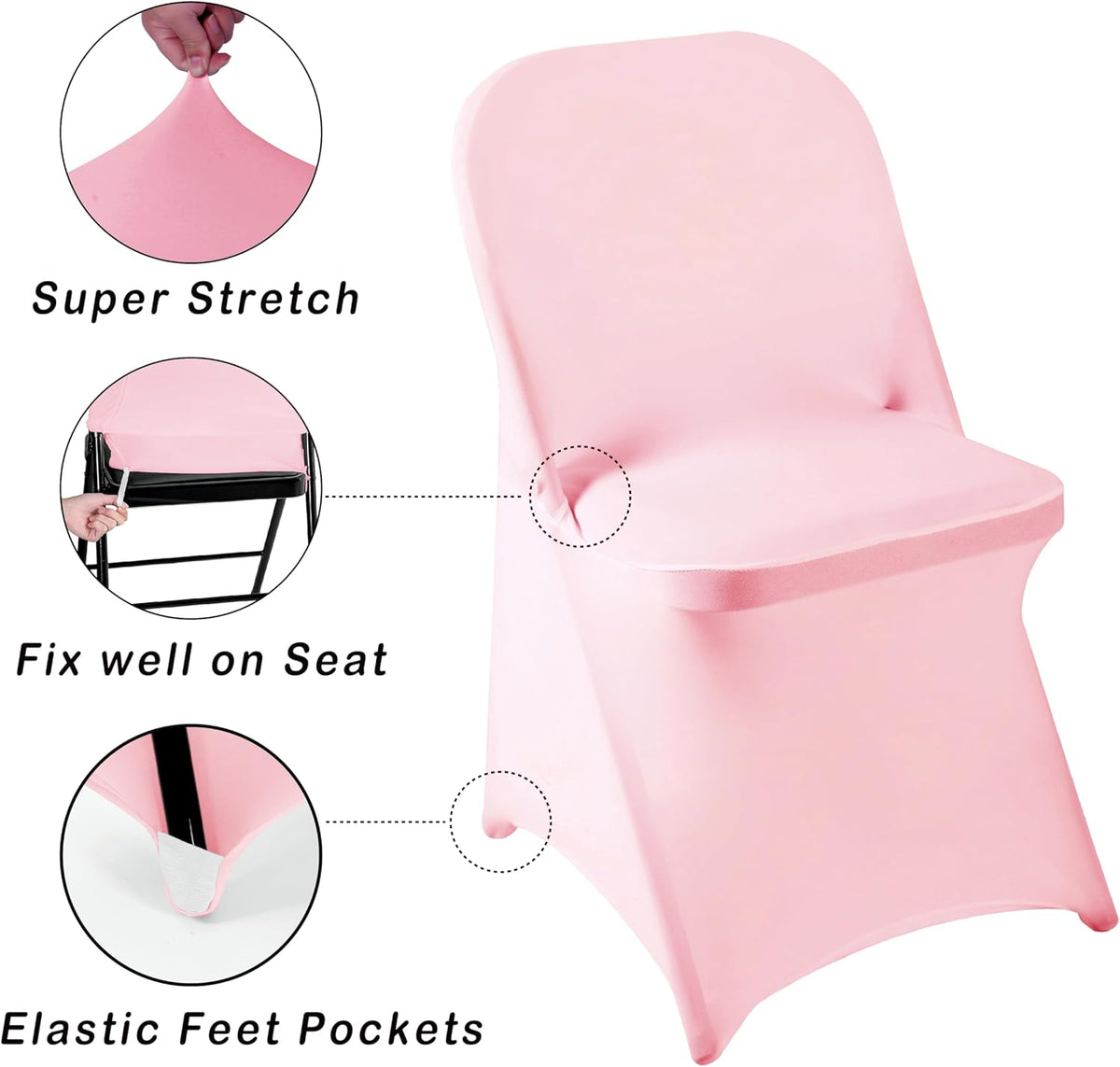 12 PCS Waterproof Stretch Spandex Folding Chair Covers, Dining Room Chair Slipcovers Protector for Wedding, Banquet, Party, Holidays, Celebration and Decoration（Pink）