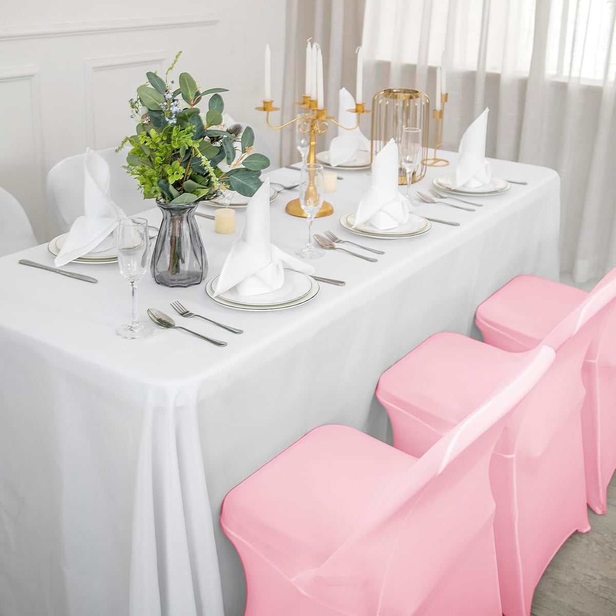 12 PCS Waterproof Stretch Spandex Folding Chair Covers, Dining Room Chair Slipcovers Protector for Wedding, Banquet, Party, Holidays, Celebration and Decoration（Pink）