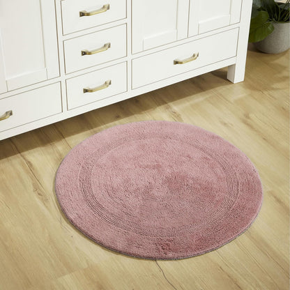 30-inch Round Luxury Bath Rugs 100% Cotton Machine Washable Water Absorbent Reversible Soft, Mat for Bathroom Floor Décor, Shower, Diameter Oeko-Tex Certified Pink Lux Collection