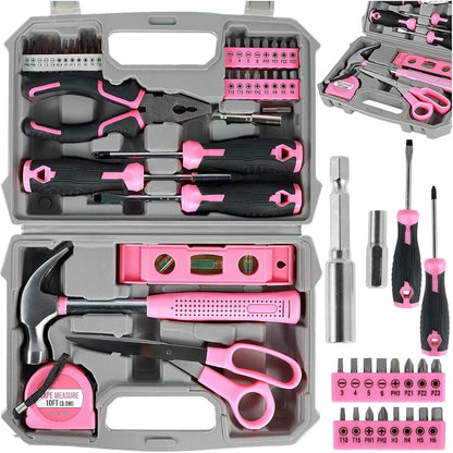 37/13Pcs Household Repair Tool Kit Multipurpose Home Hand Tool Set with Storage Case Pink Hammer Screwdriver Set Measuring Tool (Color : 37PCS as show)