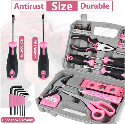 37/13Pcs Household Repair Tool Kit Multipurpose Home Hand Tool Set with Storage Case Pink Hammer Screwdriver Set Measuring Tool (Color : 37PCS as show)