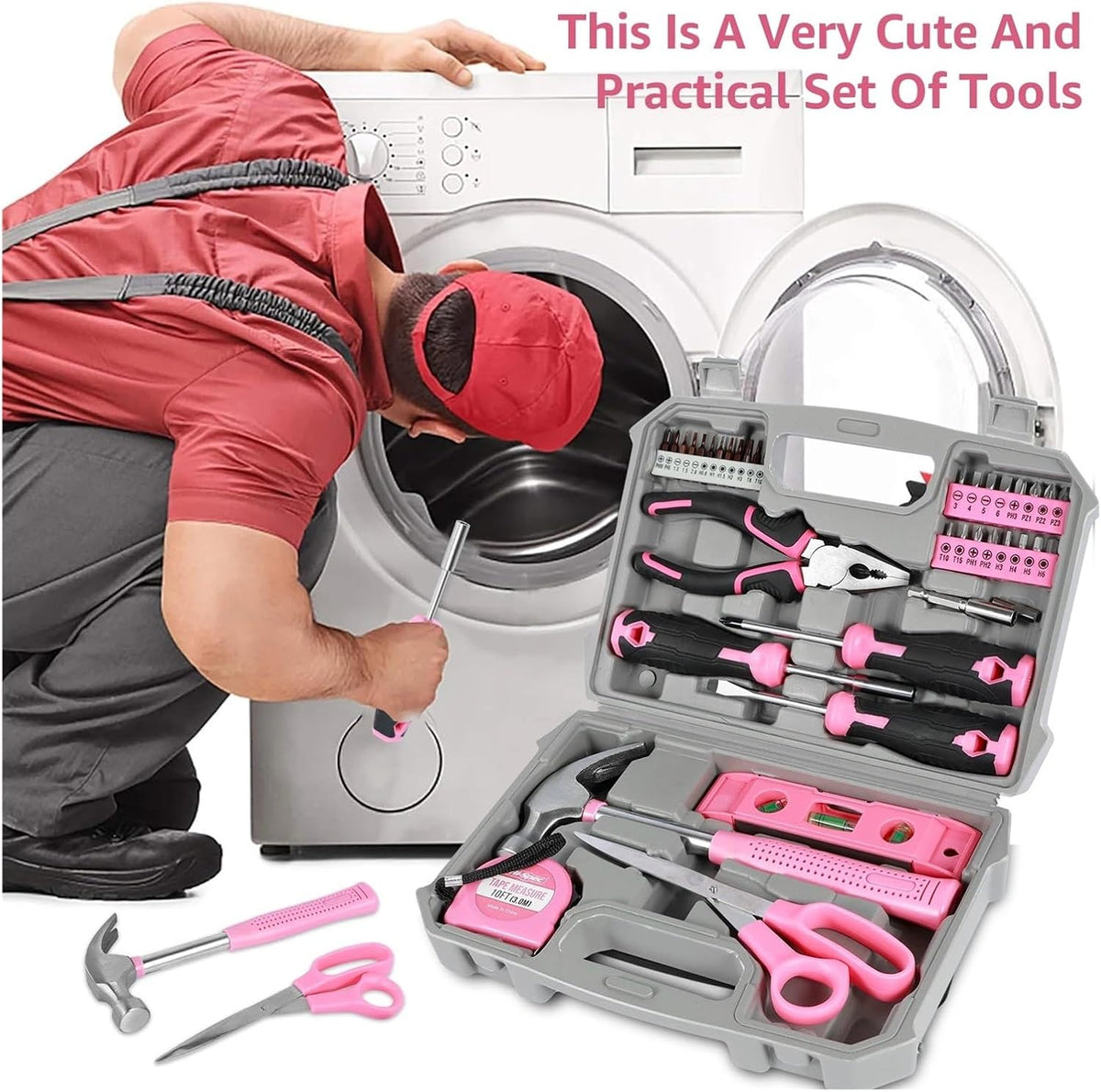 37/13Pcs Household Repair Tool Kit Multipurpose Home Hand Tool Set with Storage Case Pink Hammer Screwdriver Set Measuring Tool (Color : 37PCS as show)