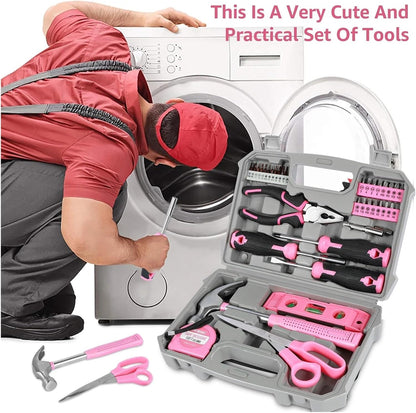 37/13Pcs Household Repair Tool Kit Multipurpose Home Hand Tool Set with Storage Case Pink Hammer Screwdriver Set Measuring Tool (Color : 37PCS as show)