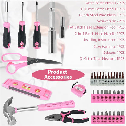 37/13Pcs Household Repair Tool Kit Multipurpose Home Hand Tool Set with Storage Case Pink Hammer Screwdriver Set Measuring Tool (Color : 37PCS as show)