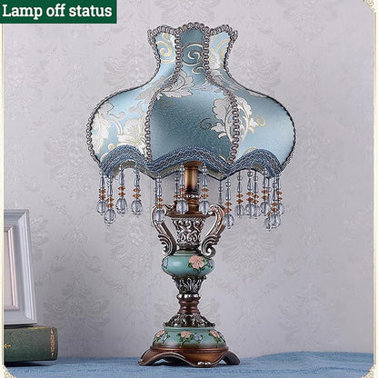 Victorian Table Lamp, Vintage Fringe with Shade, European Pastoral Night Stand Flower Lamp, Pink (11.8" D x 11.8" W x 20.5" H)
